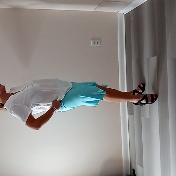 Bundle of NWT White Blouse & Express Turquoise Midi Skirt with Scalloped Hemline - Picture 3 of 16